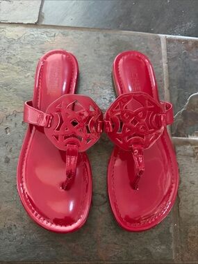 Michael Shannon Red Patent Leather Logo Thong Sandals